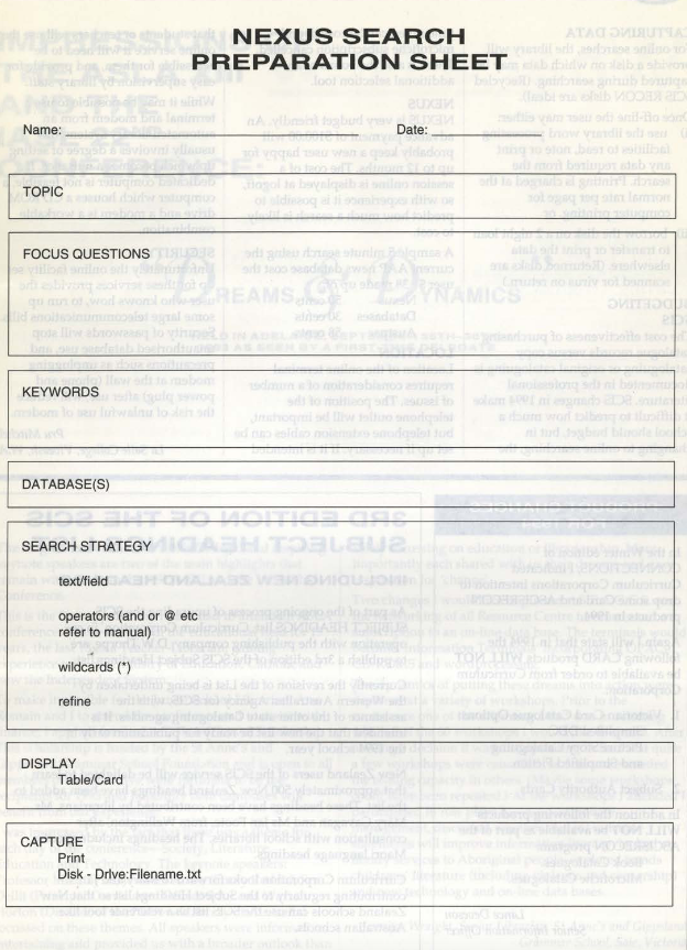 Sample of the NEXUS Search Preparation Sheet