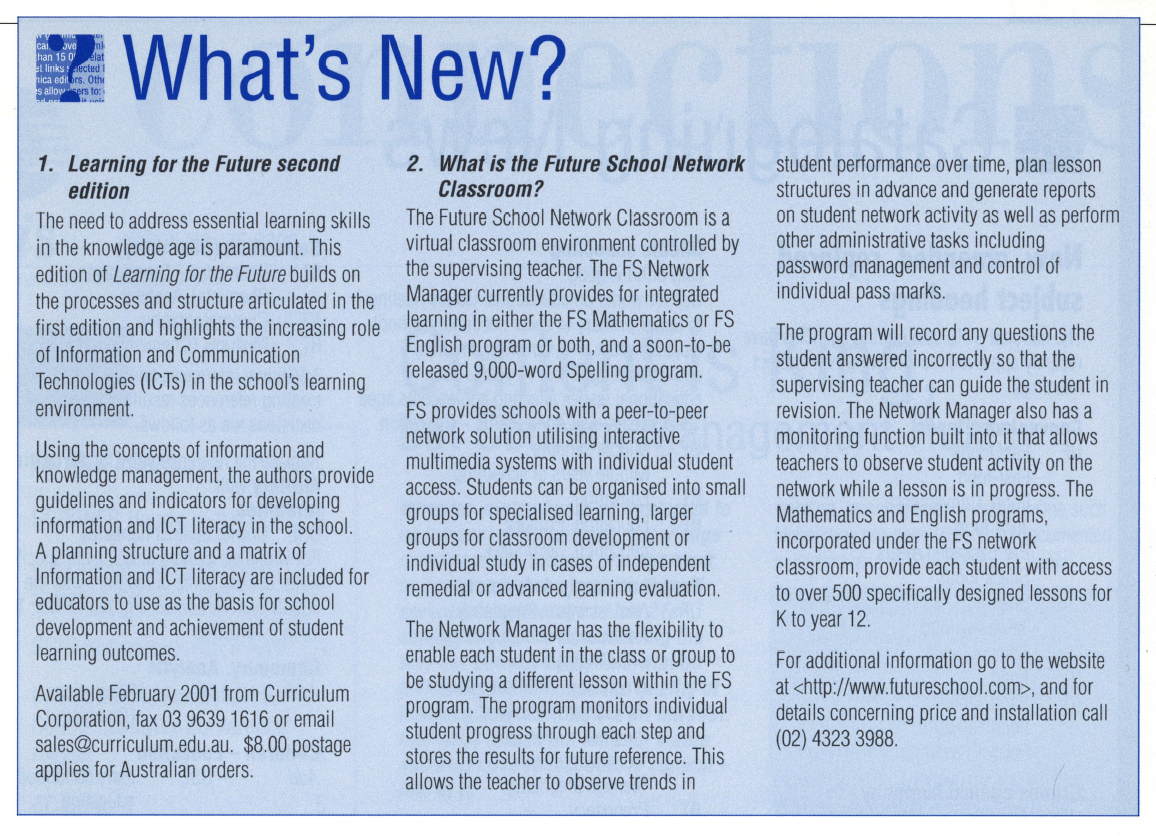 Advertisement: What's New? at Curriculum Corporation