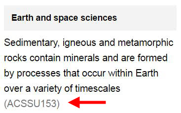 Screenshot of Earth and Space Sciences curriculum code