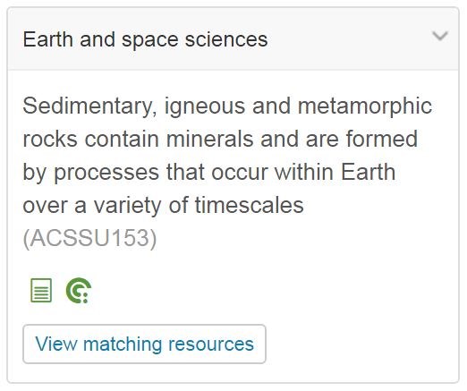 Screenshot of Scootle search for Earth and Space Sciences curriculum.