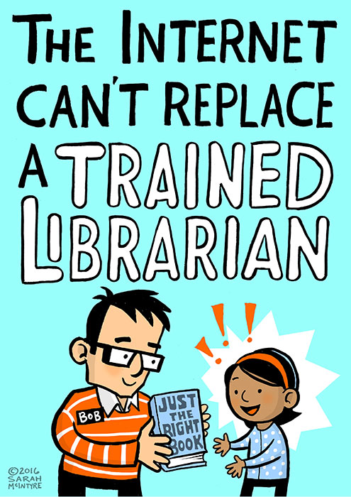 Cartoon, The Internet can't replace a training librarian.