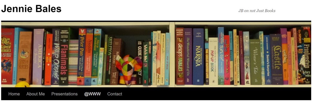Screenshot from Jennie Bales' website showing books on a bookshelf.