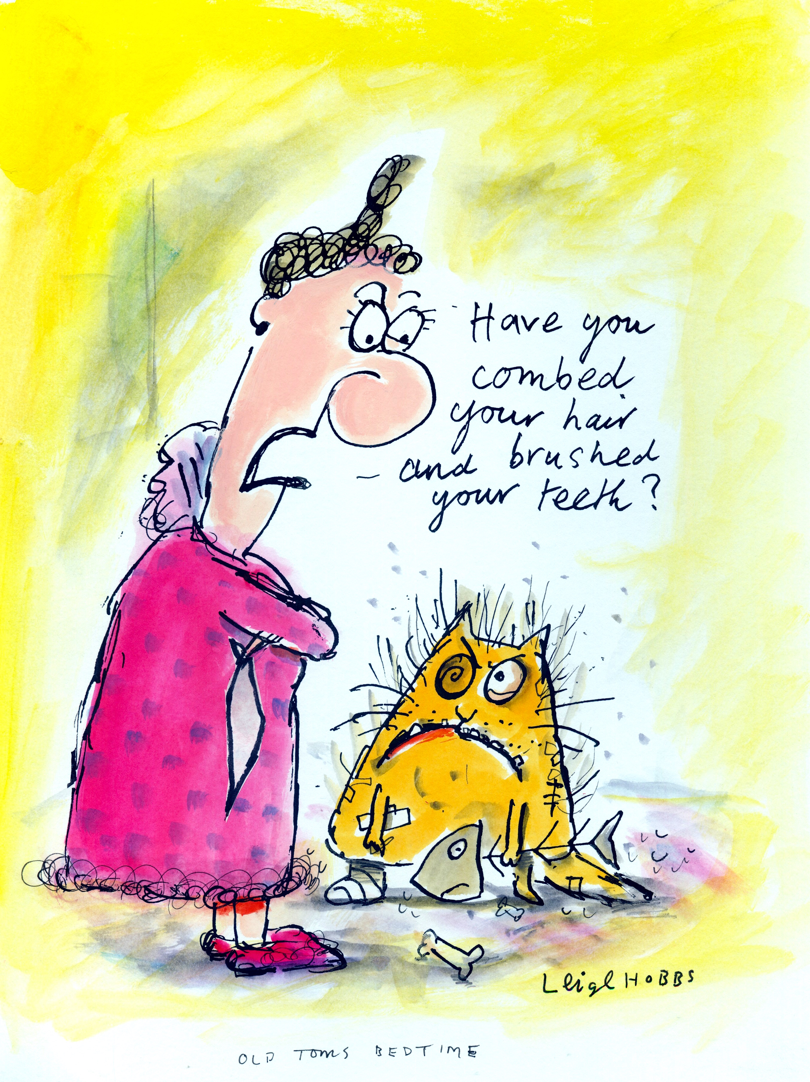 Cartoon by Leigh Hobbs, 'Old Tom's Bedtime'.