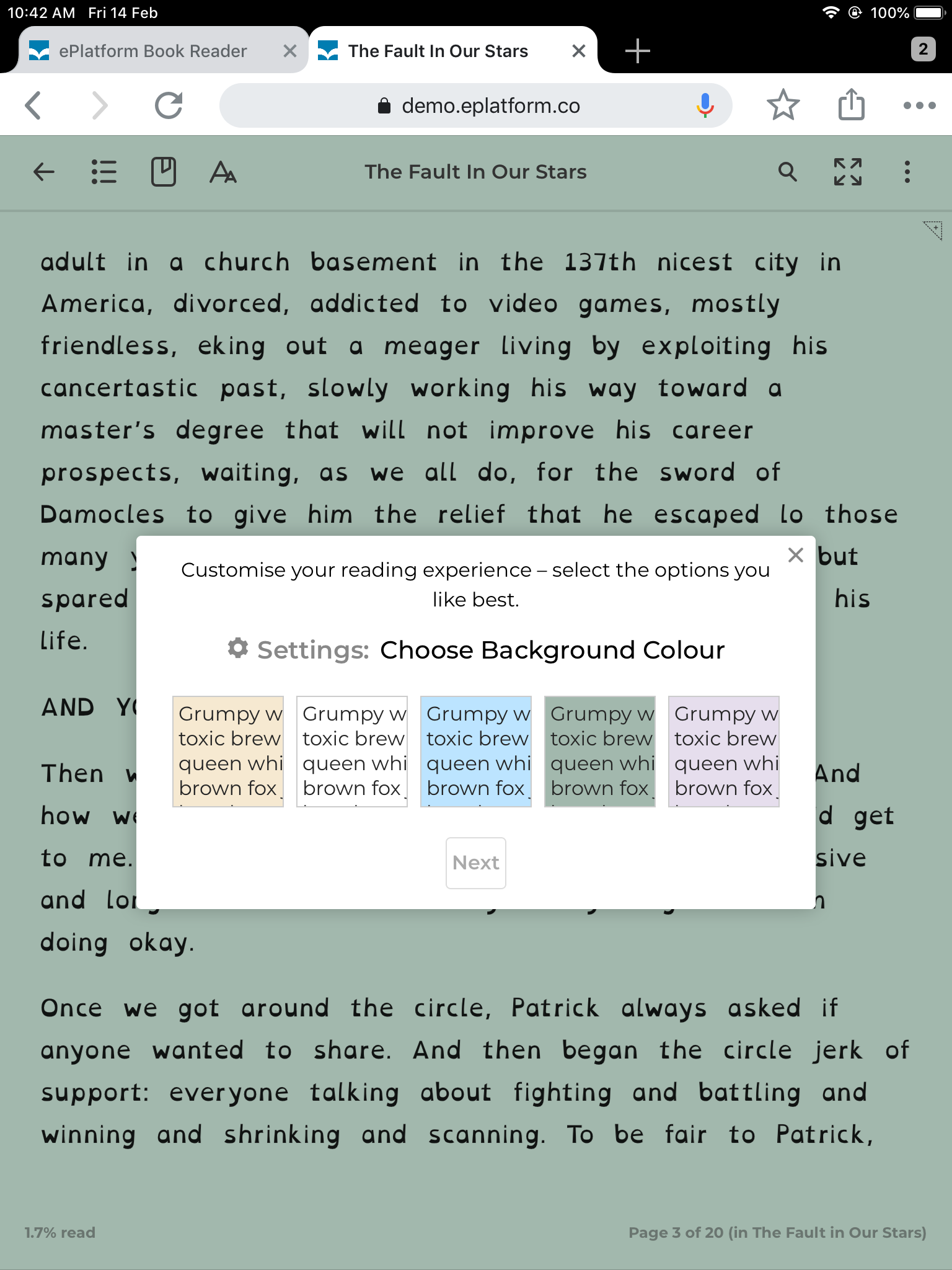 ePlatform offers different background colours that can facilitate easier reading for students with dyslexia.