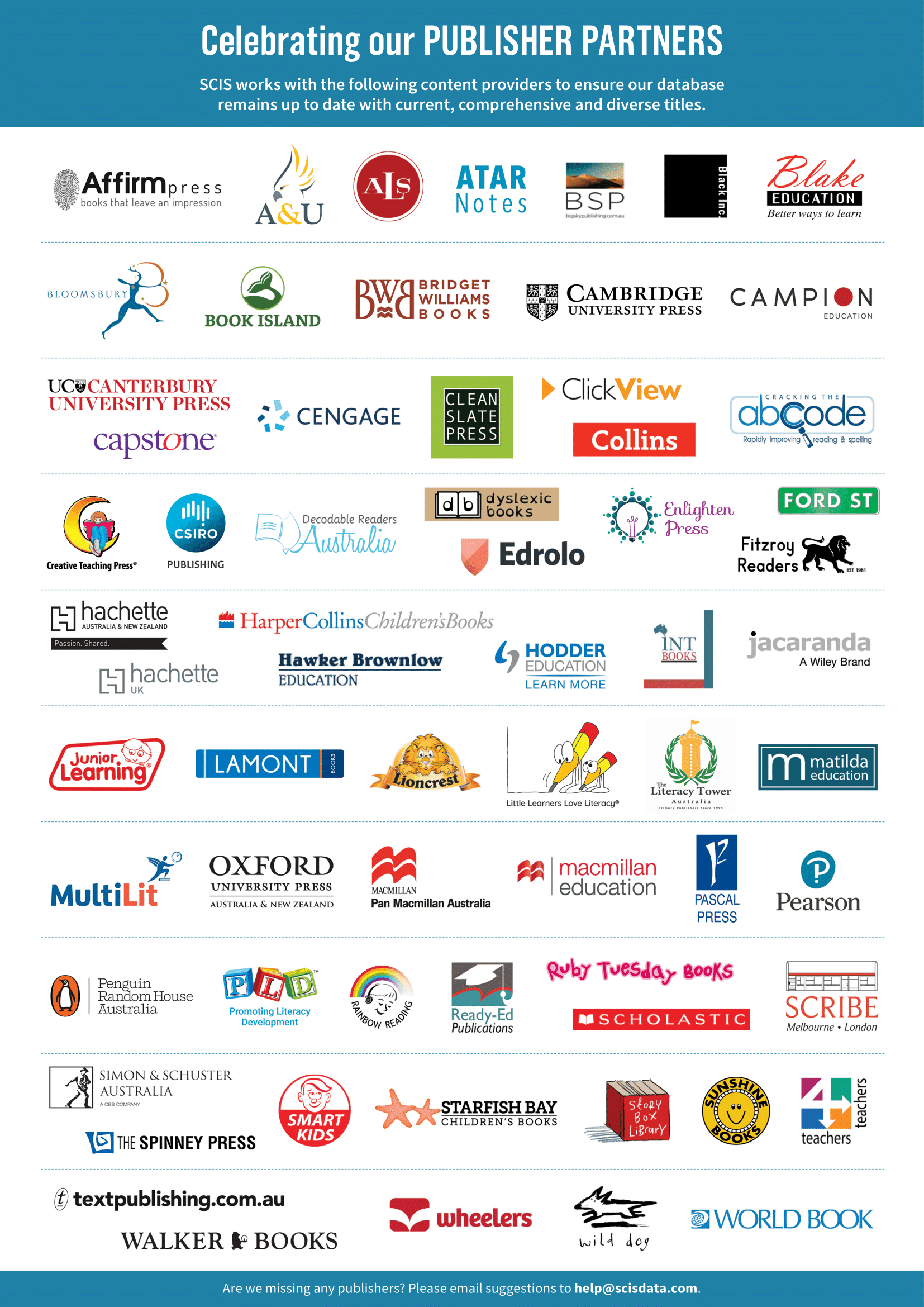 SCIS publisher partner logos
