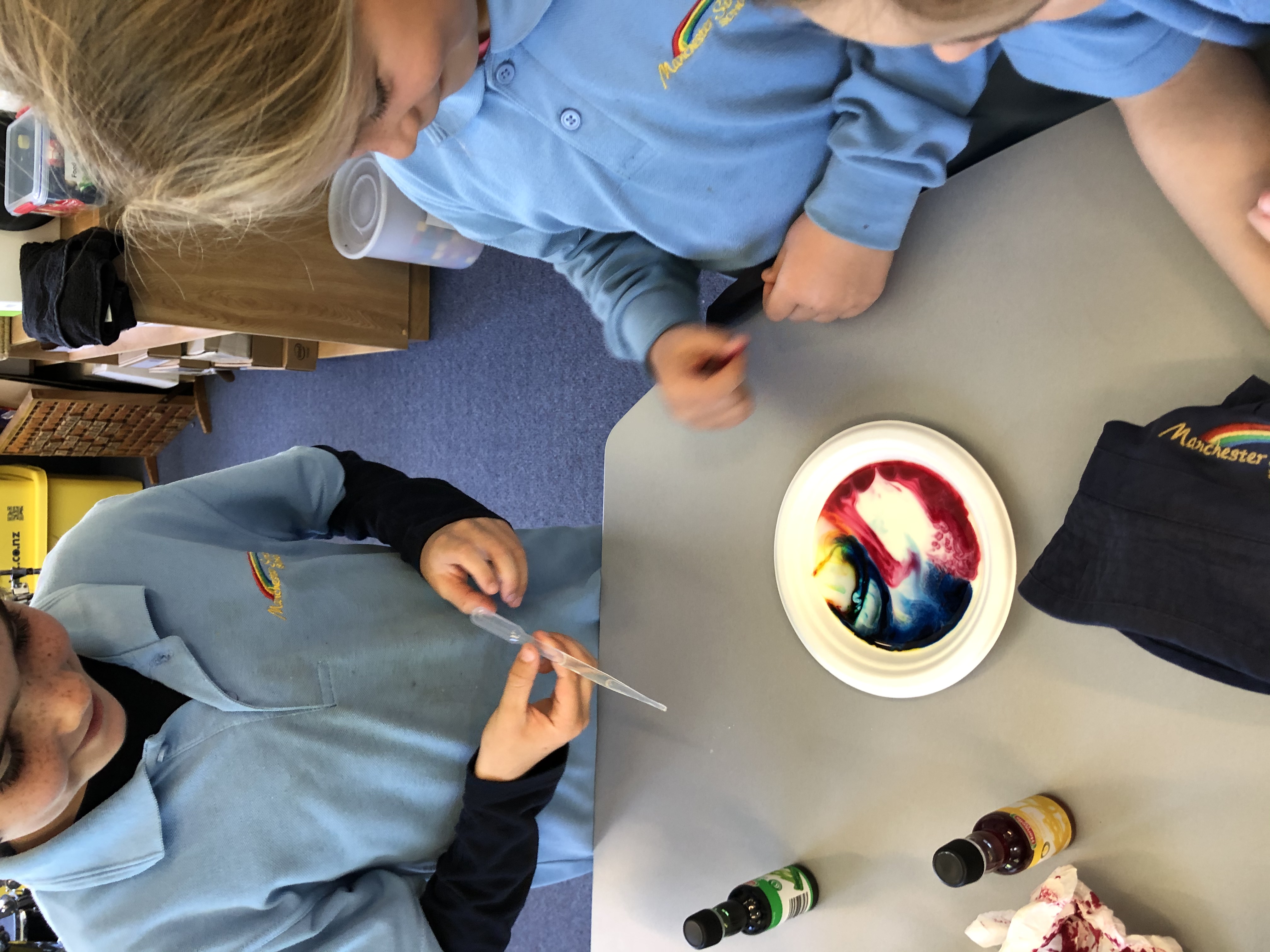 School children using a makerspace kit