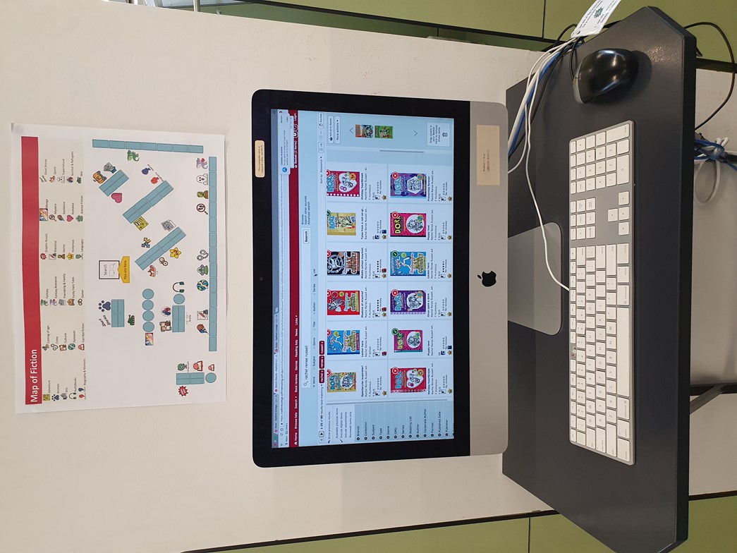 Computer screen with library catalogue.