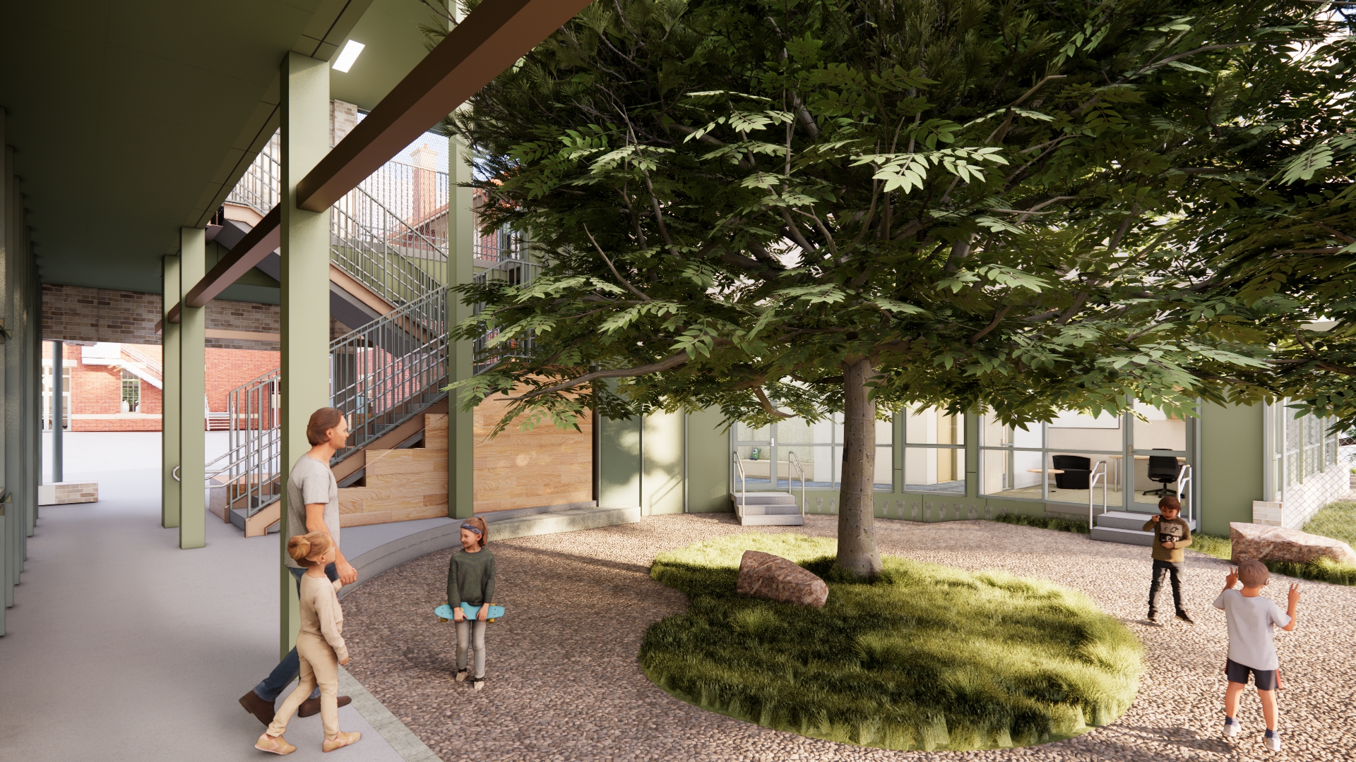 Render of an exterior - school courtyard design