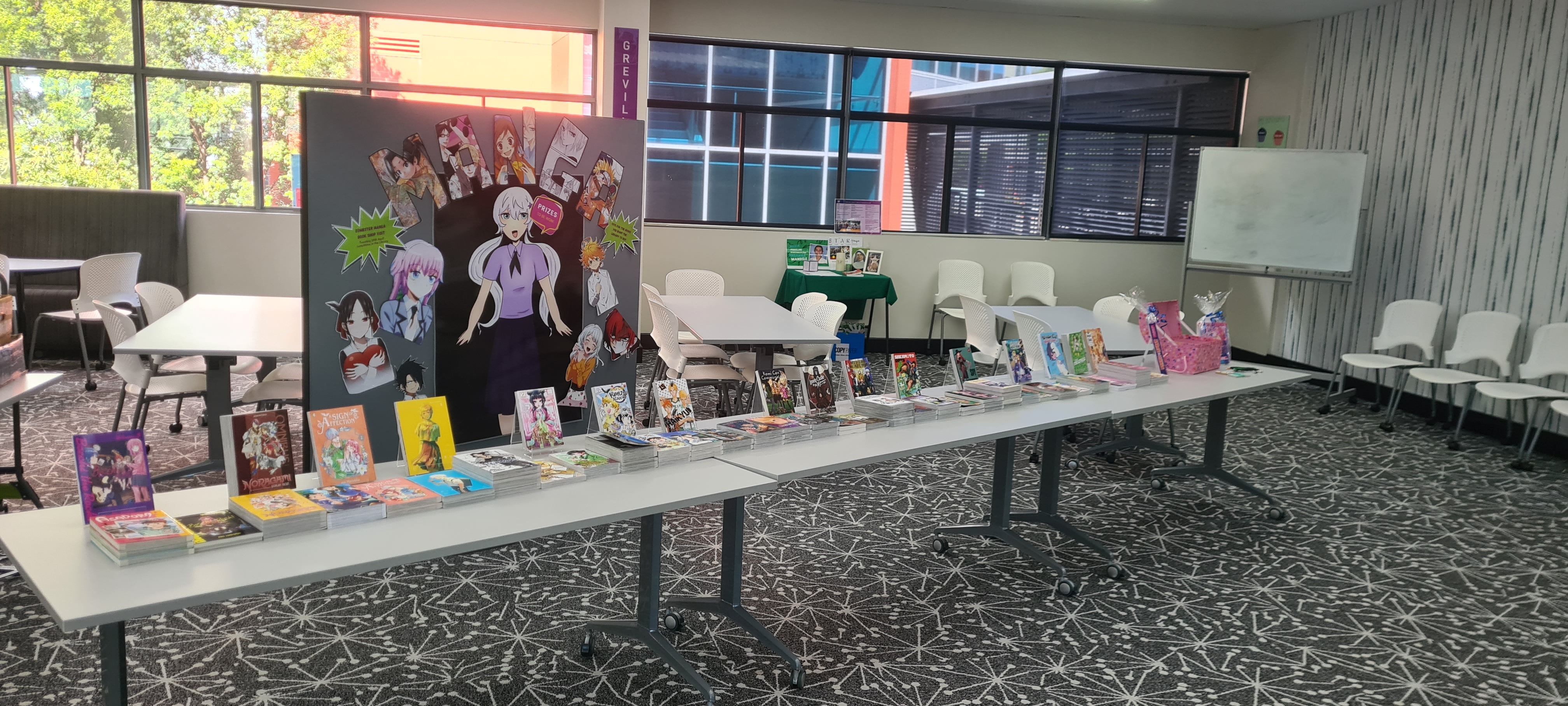 Manga display in a library.