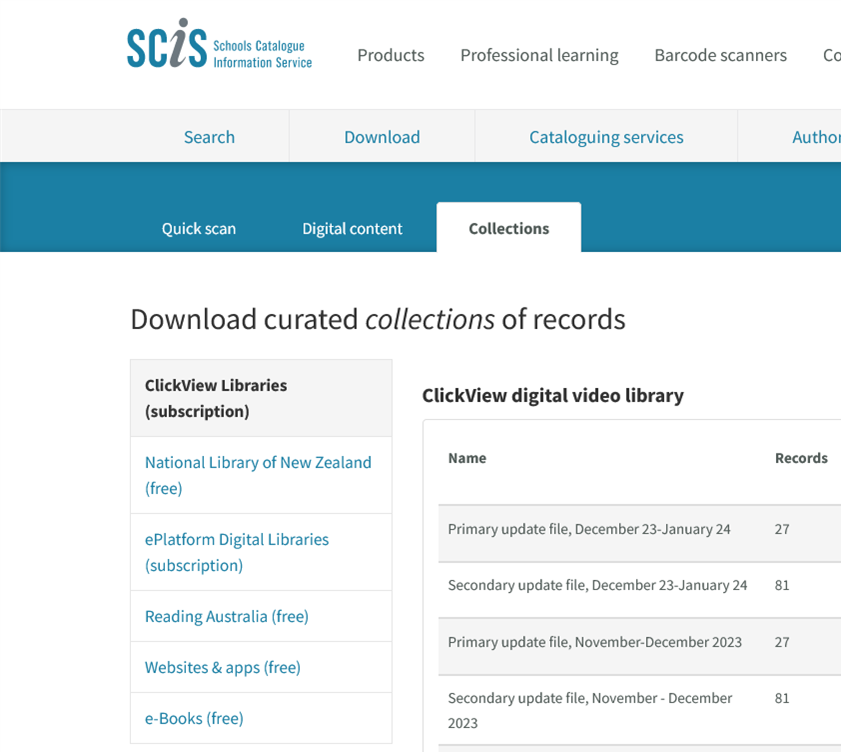 The tab in SCIS where you can download digital collections.